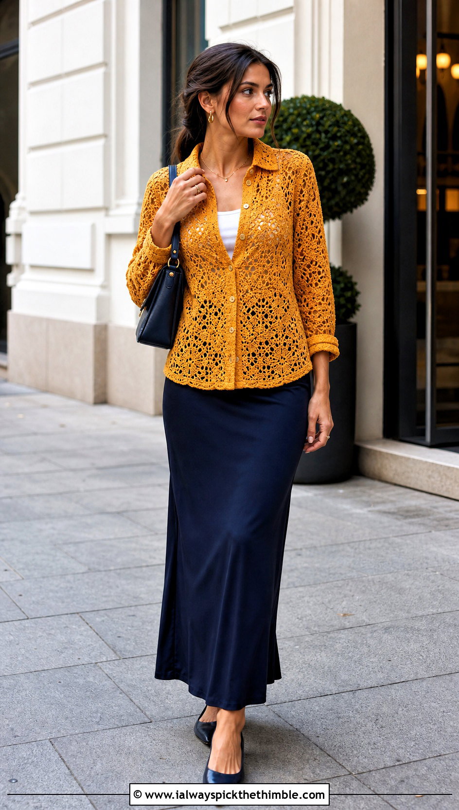 Crochet Button Up Shirt With Slip Skirt - 25 crochet tops outfit ideas
