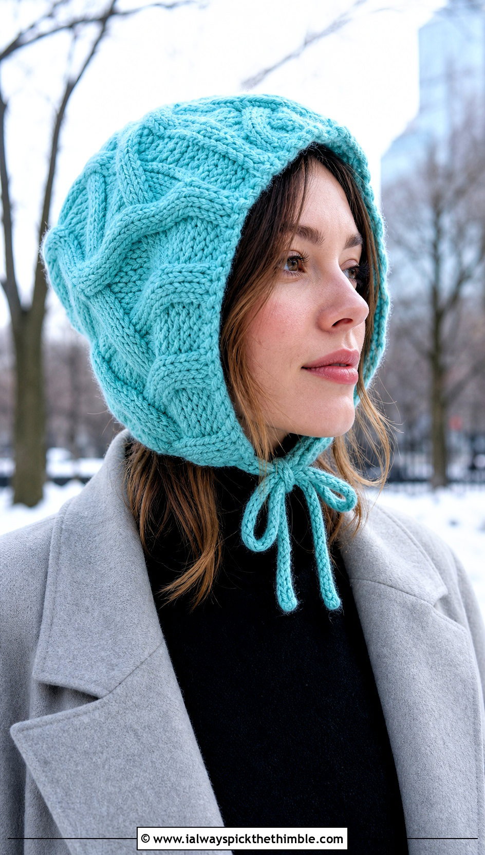 Crochet Cable Bonnet With Long Wool Coat - 25 crochet cable hat outfit ideas