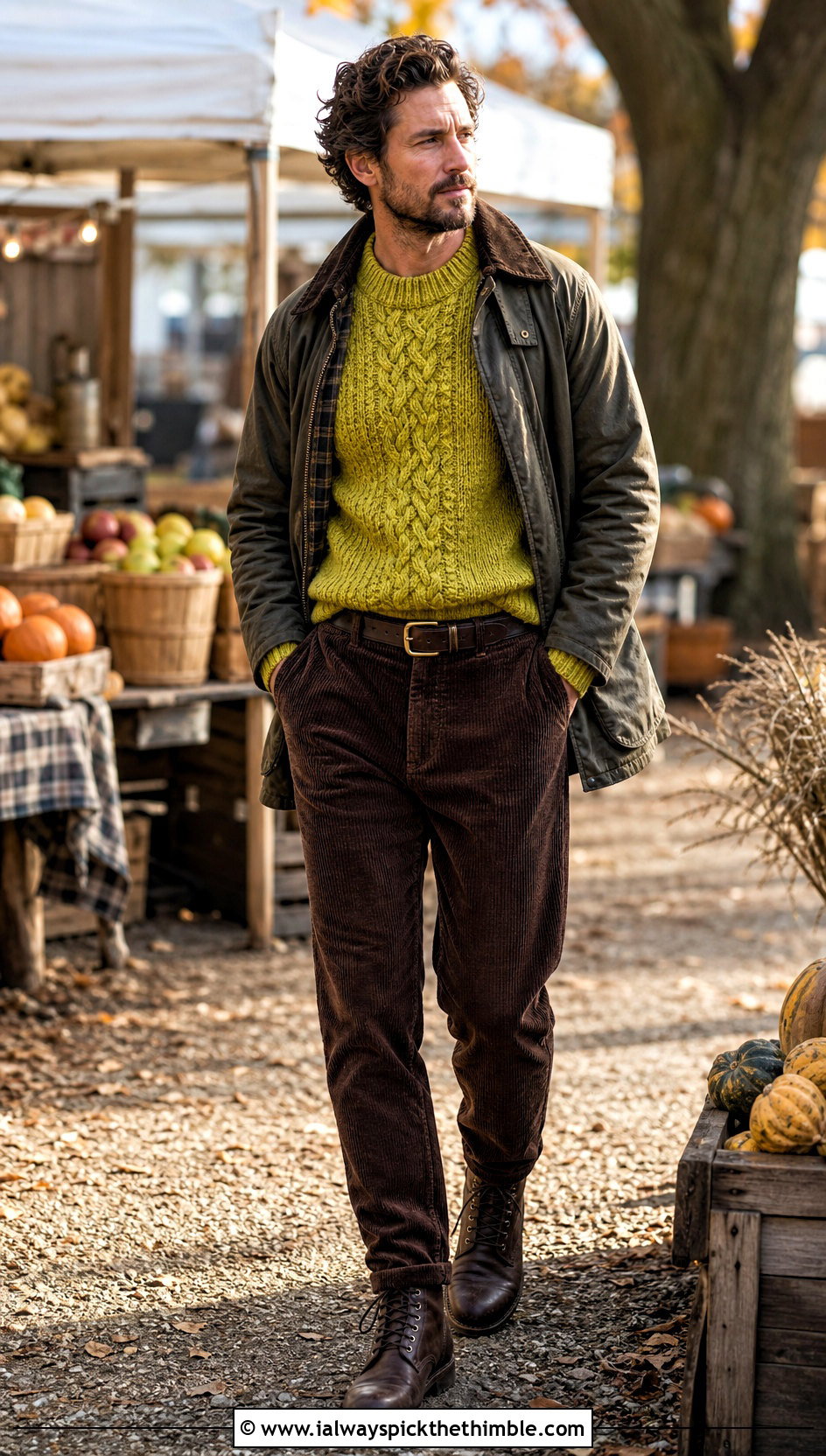 Crochet Cable Sweater With Corduroy Trousers - 15 Crochet Mens Sweaters outfit ideas