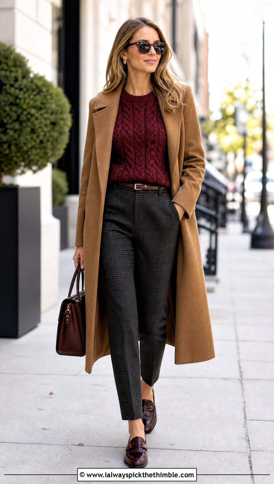 Crochet Cable Top With Plaid Trousers - 25 crochet fall top outfit ideas