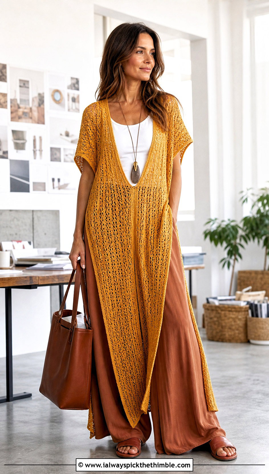 Crochet Caftan Dress With Wide Leg Pants - 20 crochet a dress for women outfit ideas