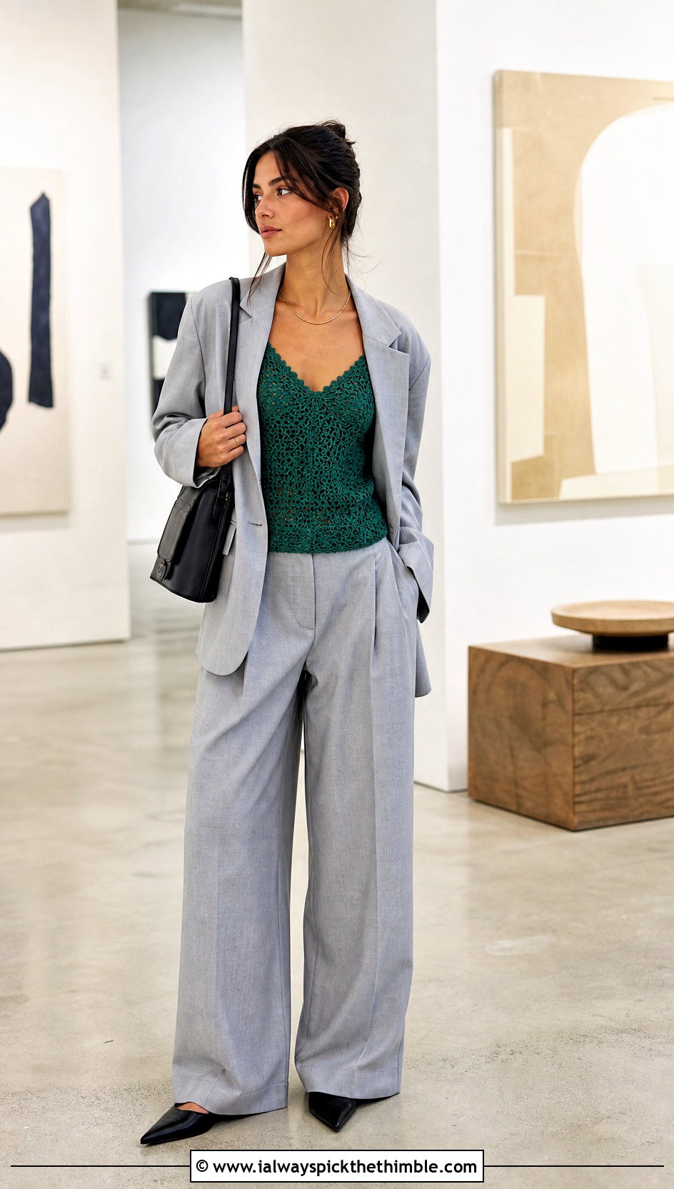 Crochet Camisole Top With A Relaxed Suit - 25 aesthetic crochet tops outfit ideas