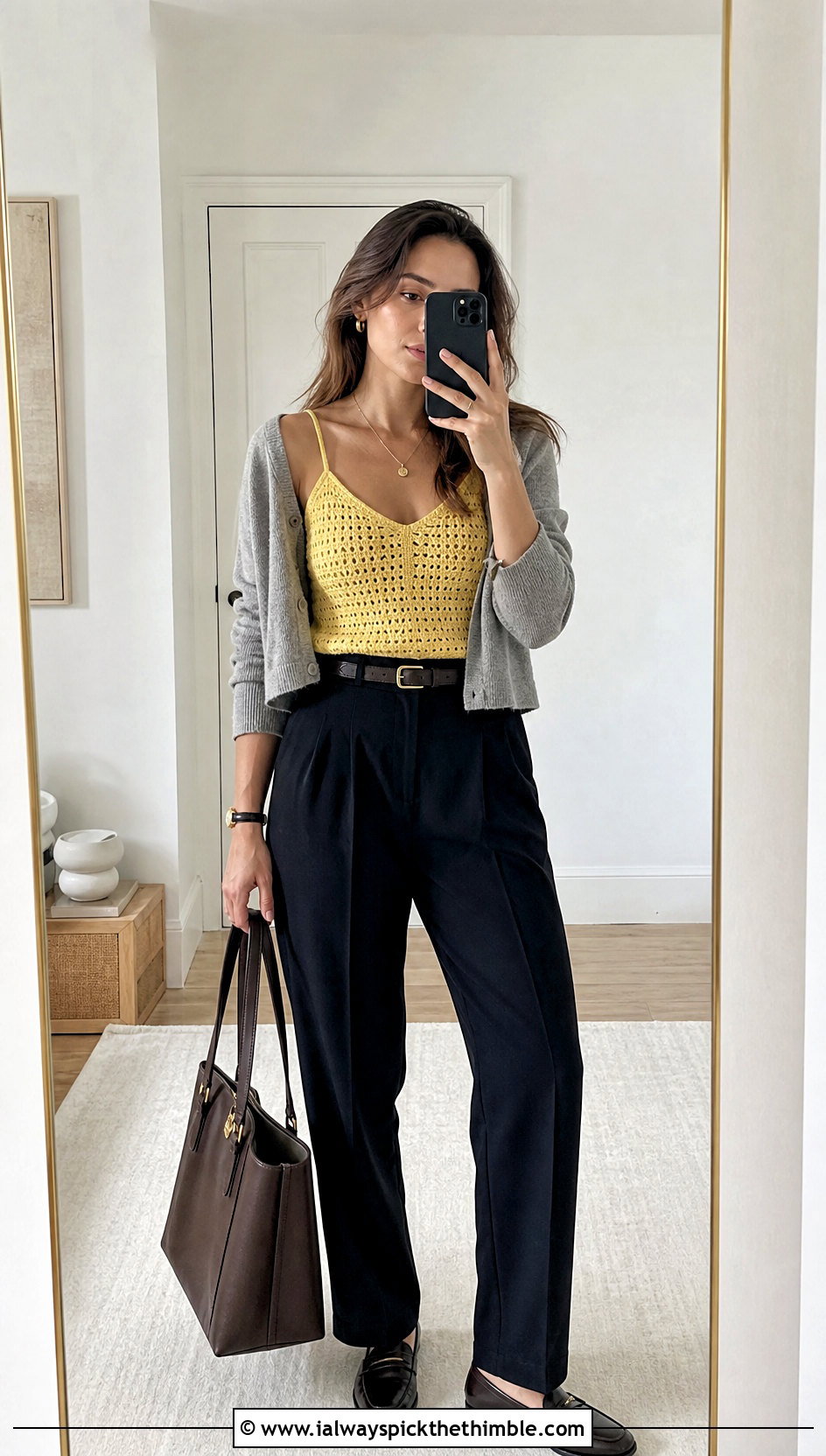 Crochet Camisole Top With Cardigan And Trousers - 25 crochet fall top outfit ideas