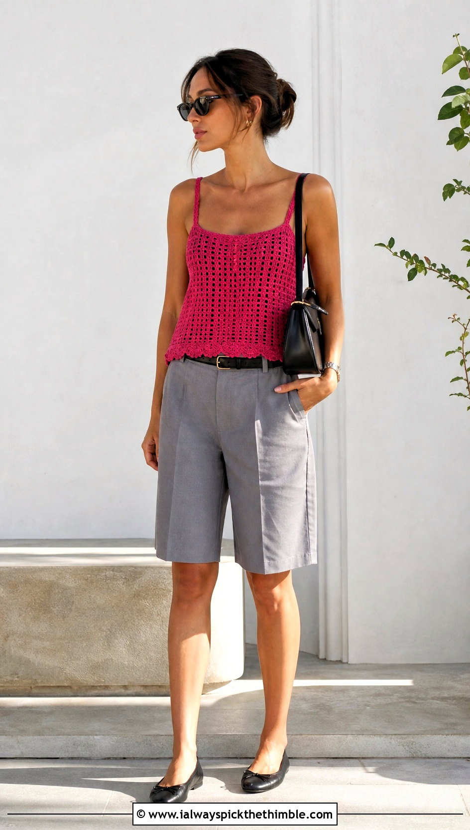 Crochet Camisole With Bermuda Shorts - 25 crochet tops outfit ideas