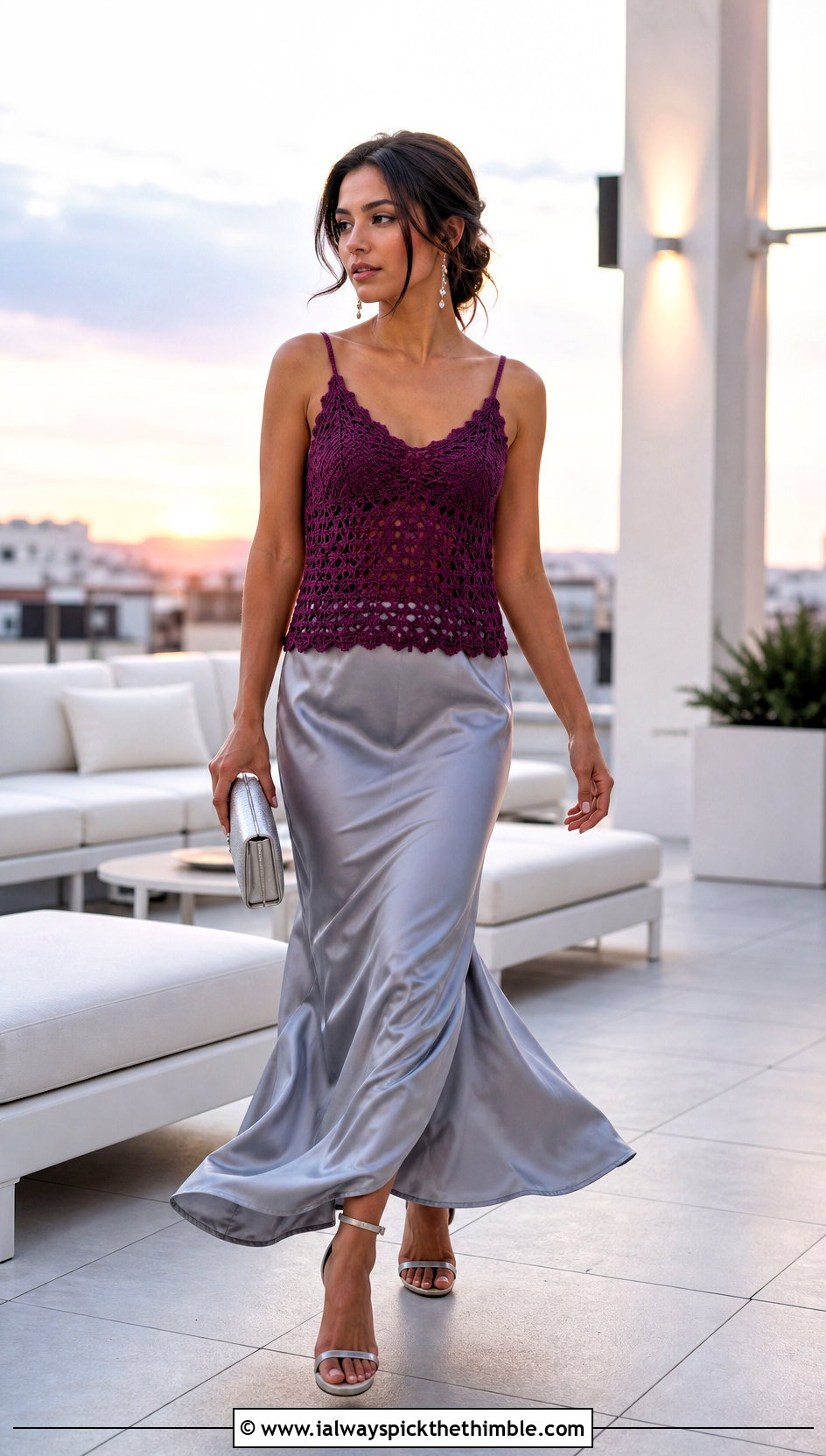 Crochet Camisole With Satin Maxi Skirt - 20 easy crochet summer tops for beginners outfit ideas