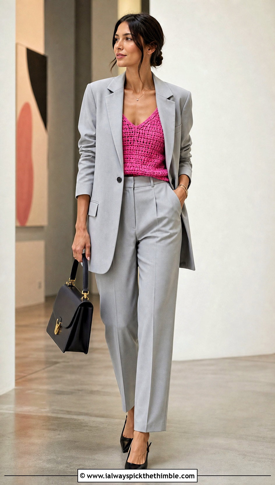 Crochet Camisole With Tailored Suit - 20 Cute Things To Crochet Clothes and outfit ideas