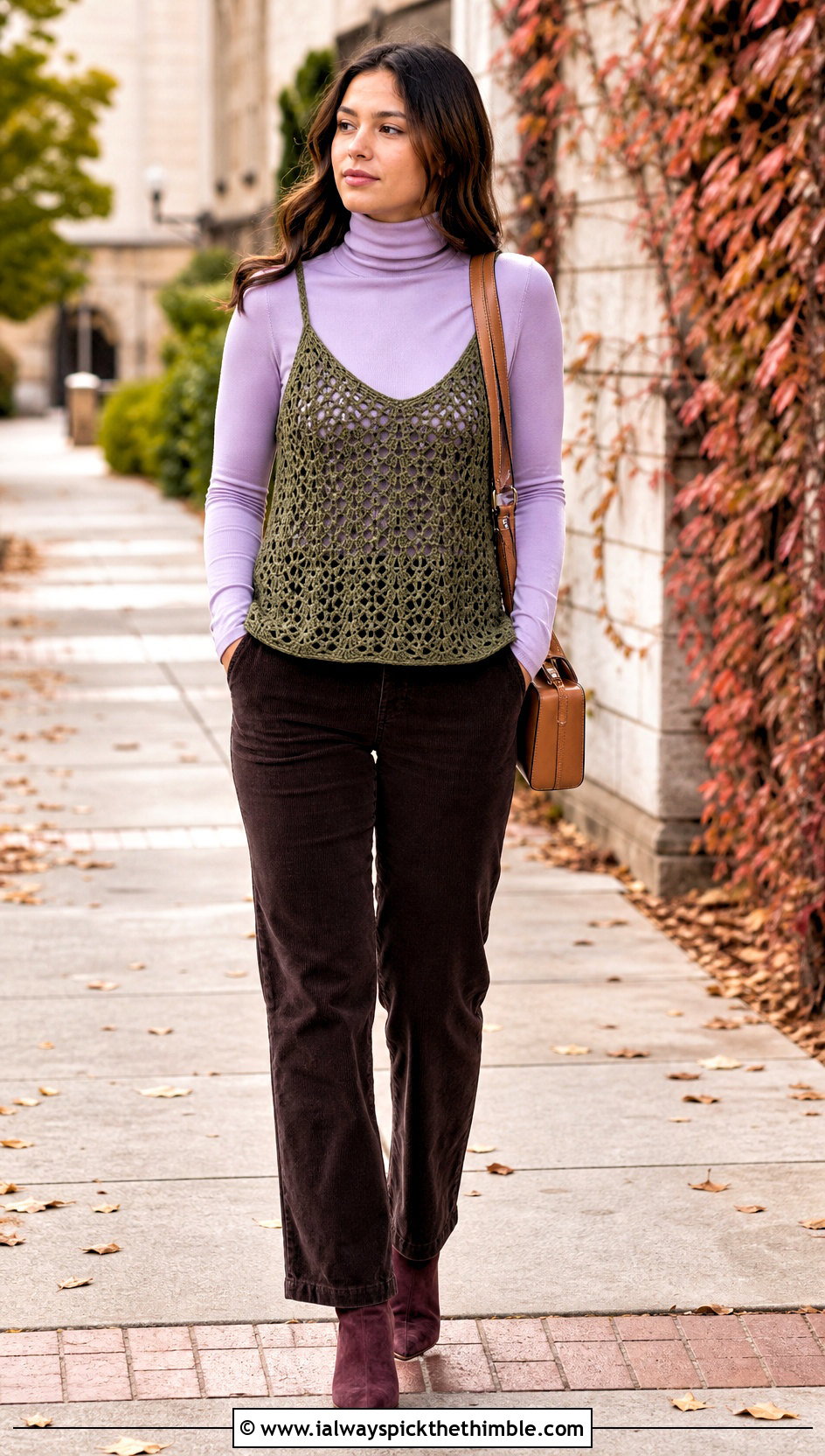Crochet Camisole With Turtleneck And Corduroy Pants - 25 autumn crochet clothes and outfit ideas