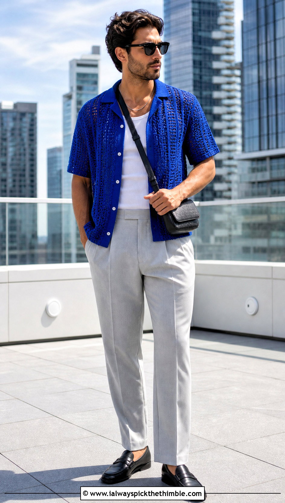 Crochet Camp Collar Shirt With Pleated Trousers - 25 crochet mens clothes and outfit ideas