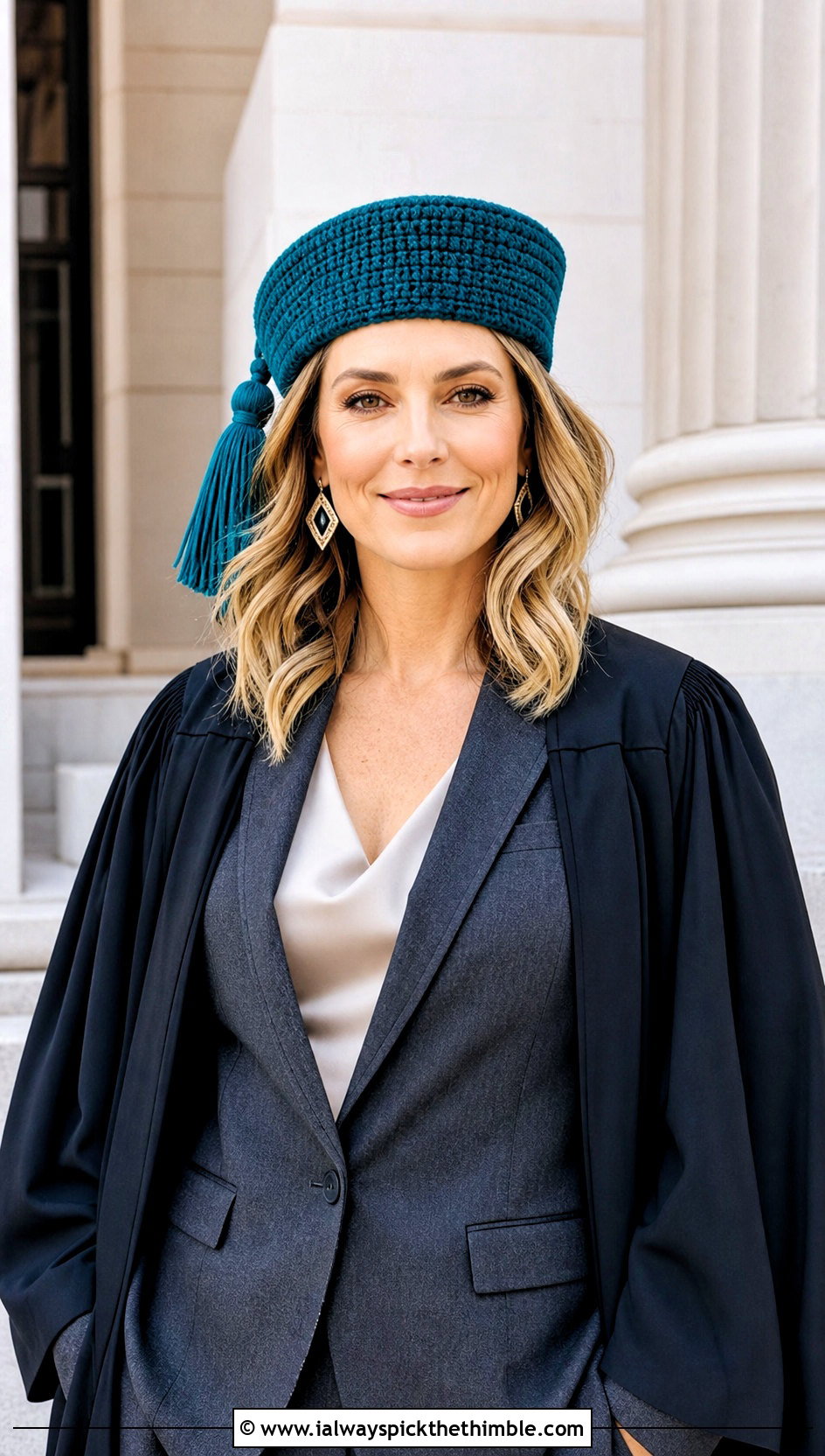 Crochet Cap Topper With Tailored Pantsuit - 25 crochet graduation cap outfit ideas