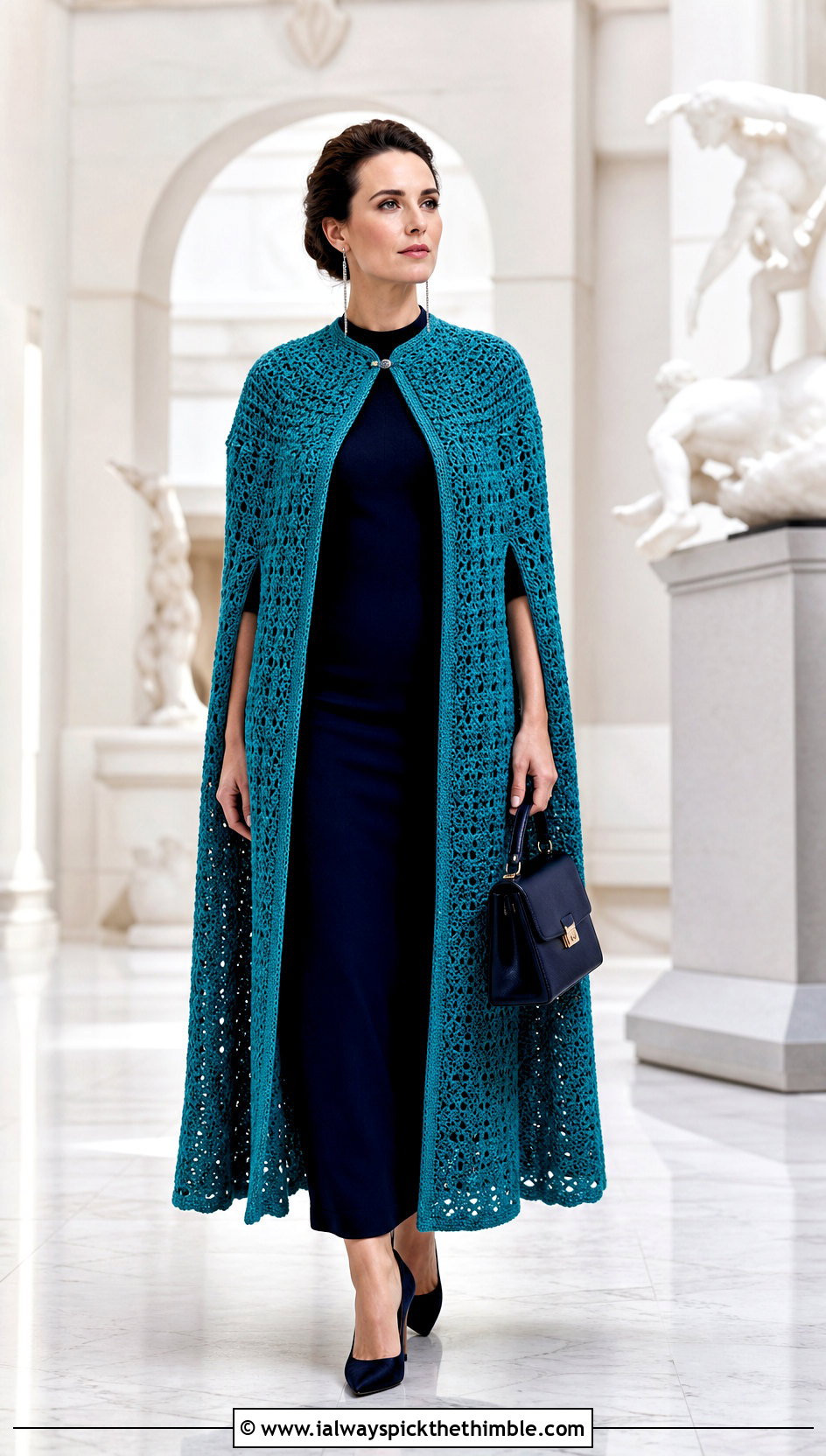 Crochet Cape Coat With Column Dress - 15 crochet vest coats & jackets outfit ideas