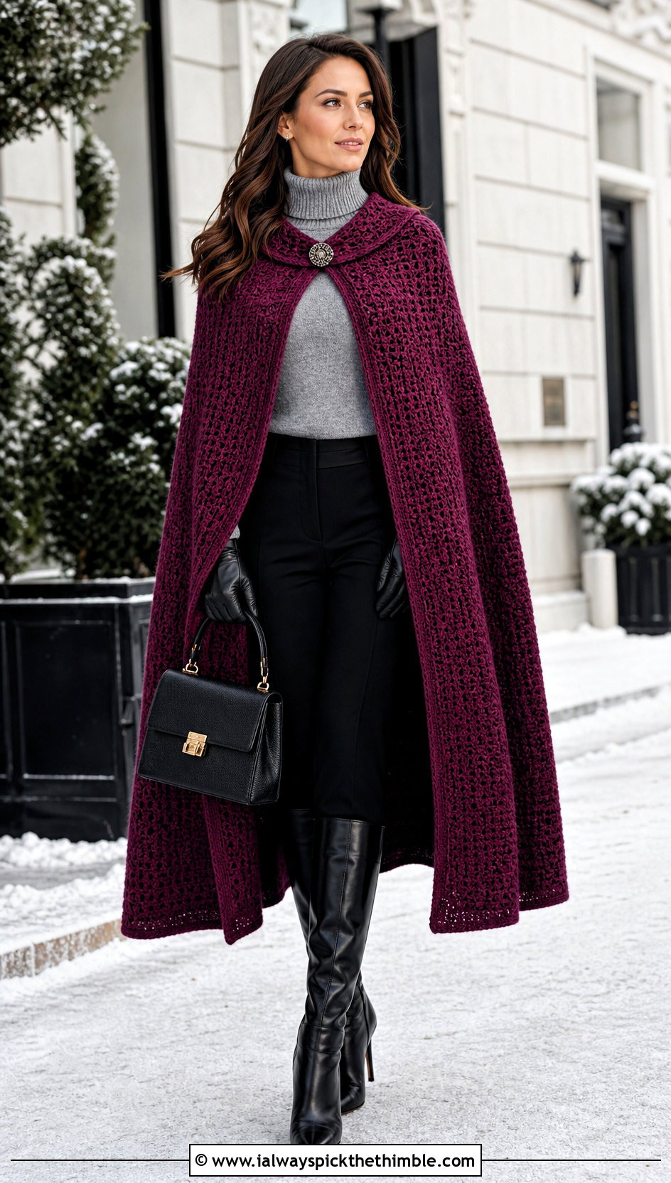 Crochet Cape Coat With Turtleneck And Trousers - 25 crochet coats & jackets outfit ideas