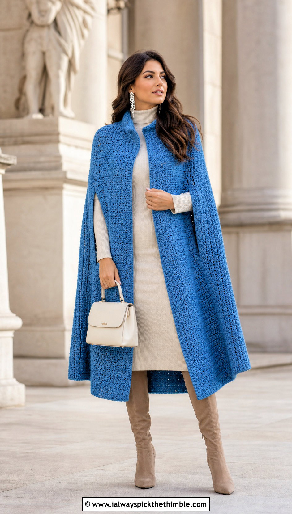 Crochet Cape Coat With Turtleneck Dress - 25 crochet coats outfit ideas