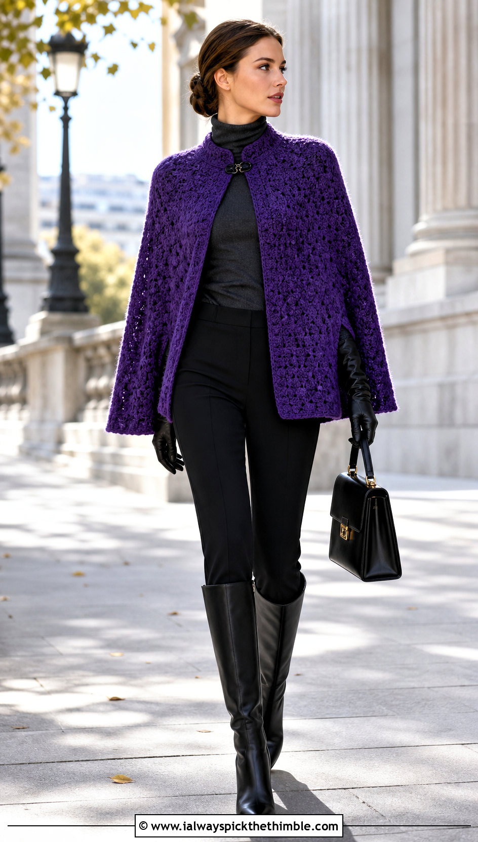 Crochet Cape Jacket With Knee High Boots - 25 crocheted jacket outfit ideas