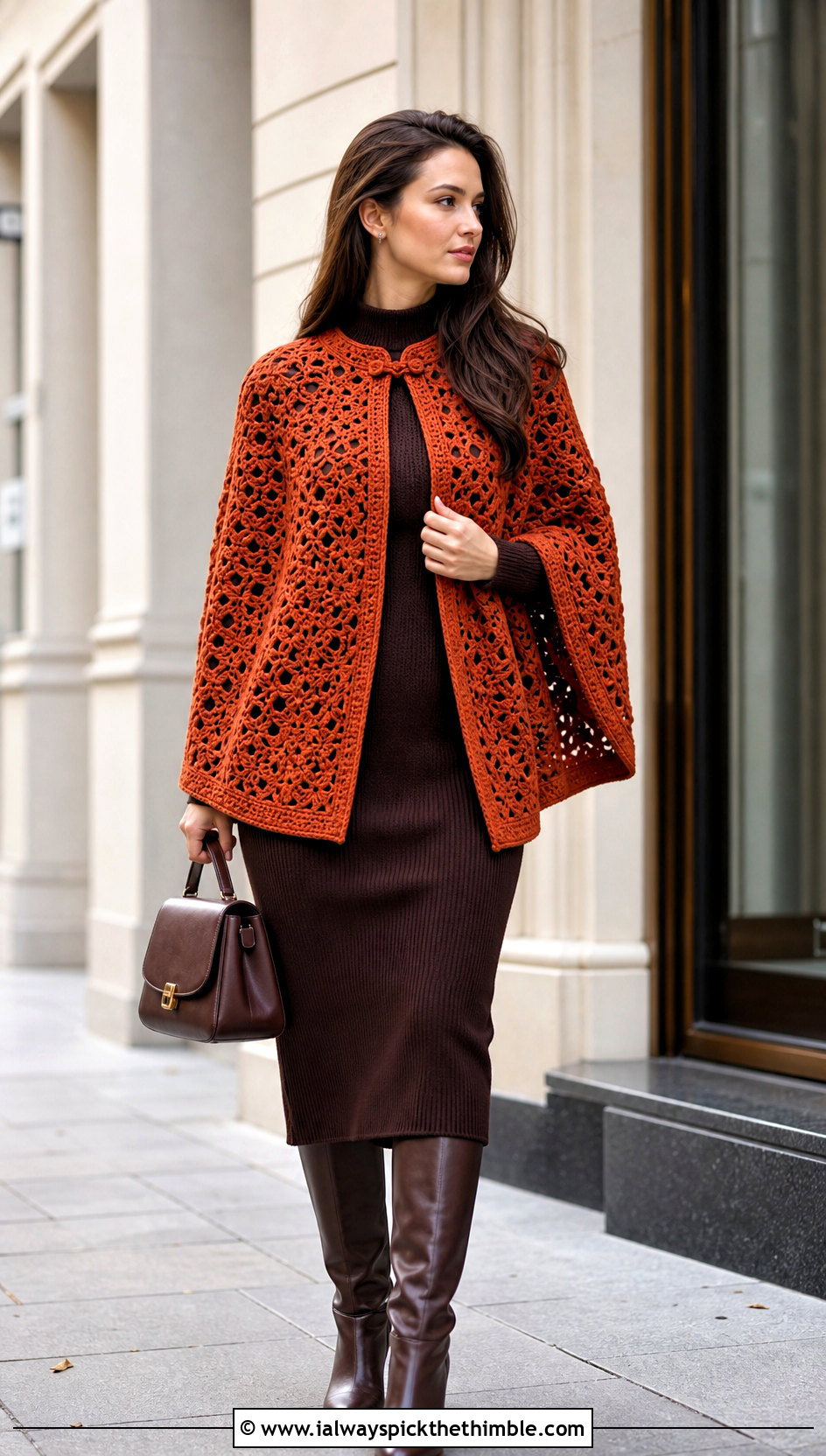 Crochet Cape Jacket With Knit Dress - 20 Crochet Ladies Jacket outfit ideas
