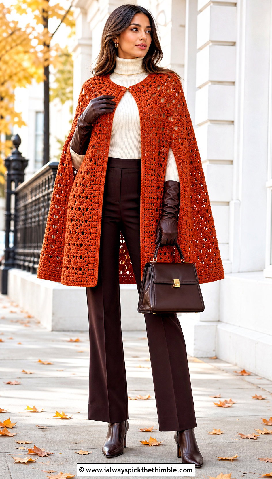 Crochet Cape Jacket With Turtleneck And Trousers - 25 crochet jacket outfit ideas
