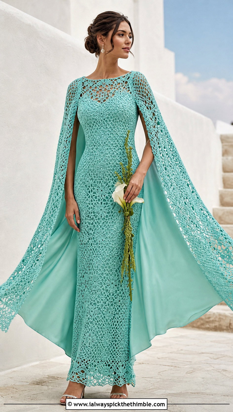 Crochet Cape Sleeve Wedding Dress - 20 boho crochet wedding dress outfit ideas