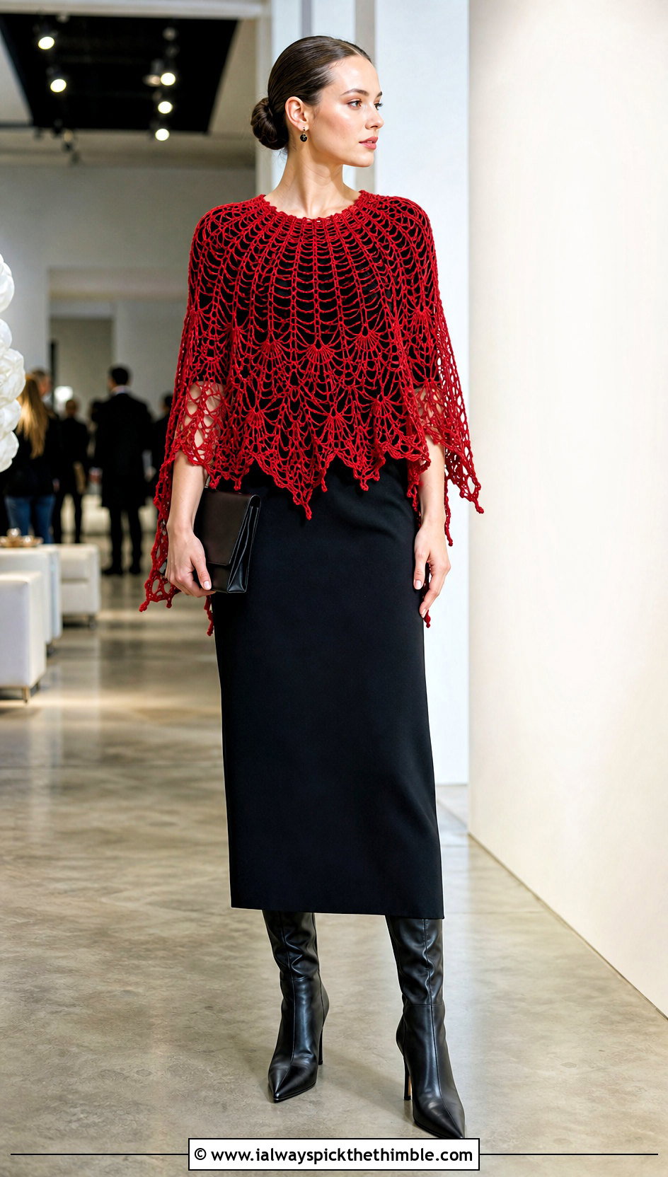 Crochet Cape Top With Column Dress - 25 goth crochet top outfit ideas