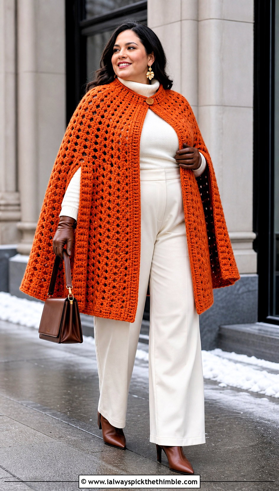 Crochet Cape With Monochrome Separates - 25 plus size crochet outfit ideas