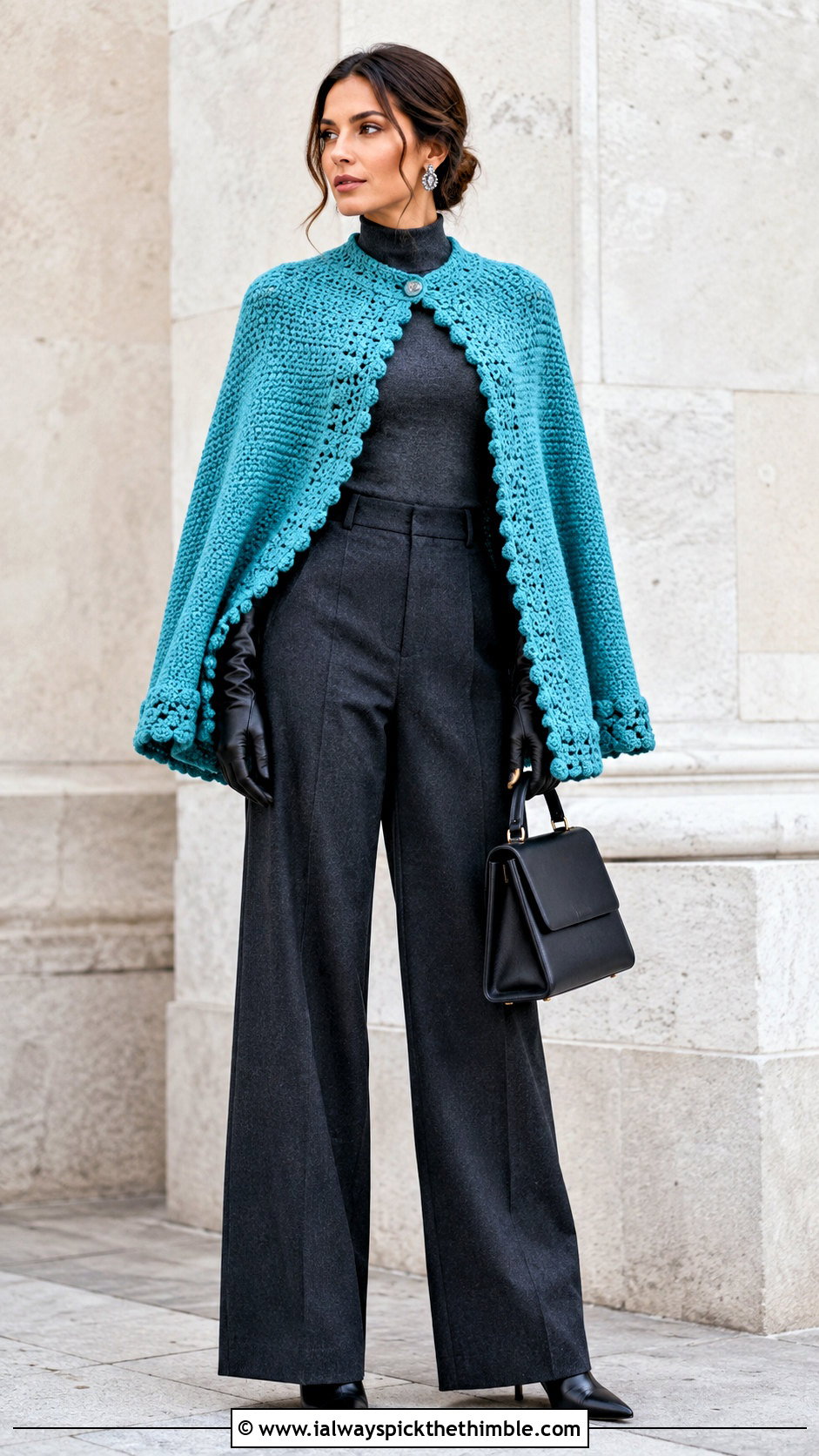 Crochet Cape With Tailored Trousers - 25 crochet winter clothes and outfit ideas