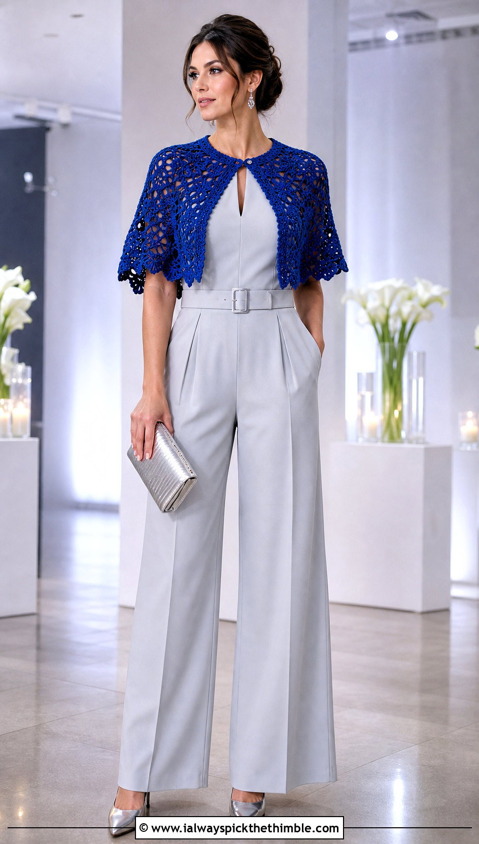 Crochet Capelet Bolero With Sleeveless Jumpsuit - 25 crochet shrugs outfit ideas