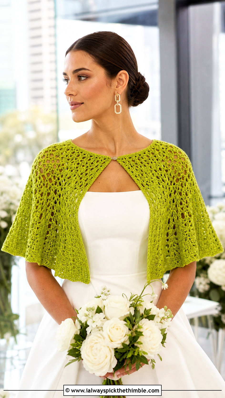 Crochet Capelet Bridal Shawl With Square Neck Gown - 20 Crochet Bridal Shawl outfit ideas