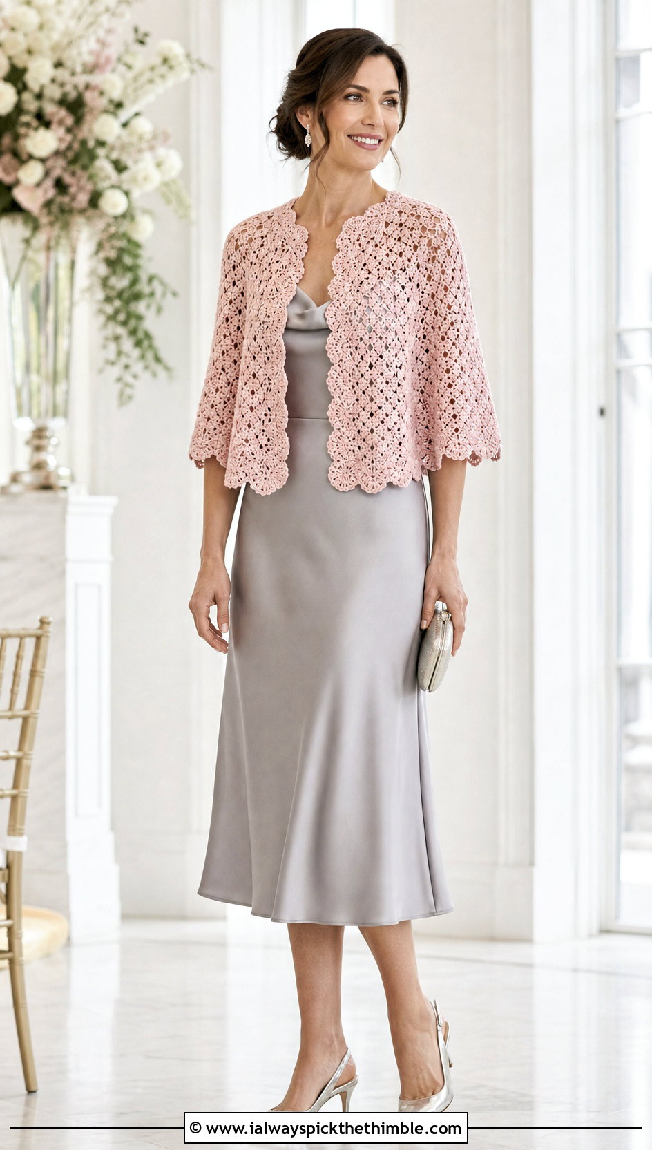 Crochet Capelet Coat With A Satin Midi Dress - 15 Crochet Cape Coat outfit ideas