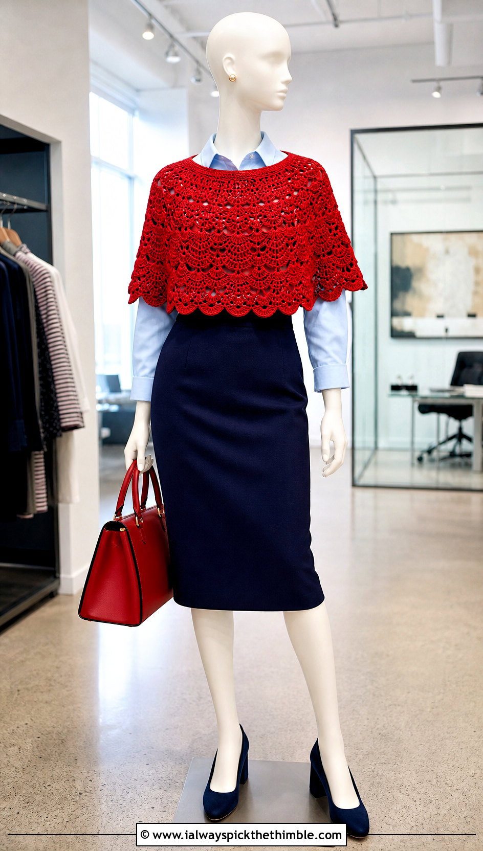 Crochet Capelet Poncho With Pencil Skirt - 15 crochet poncho on mannequin outfit ideas