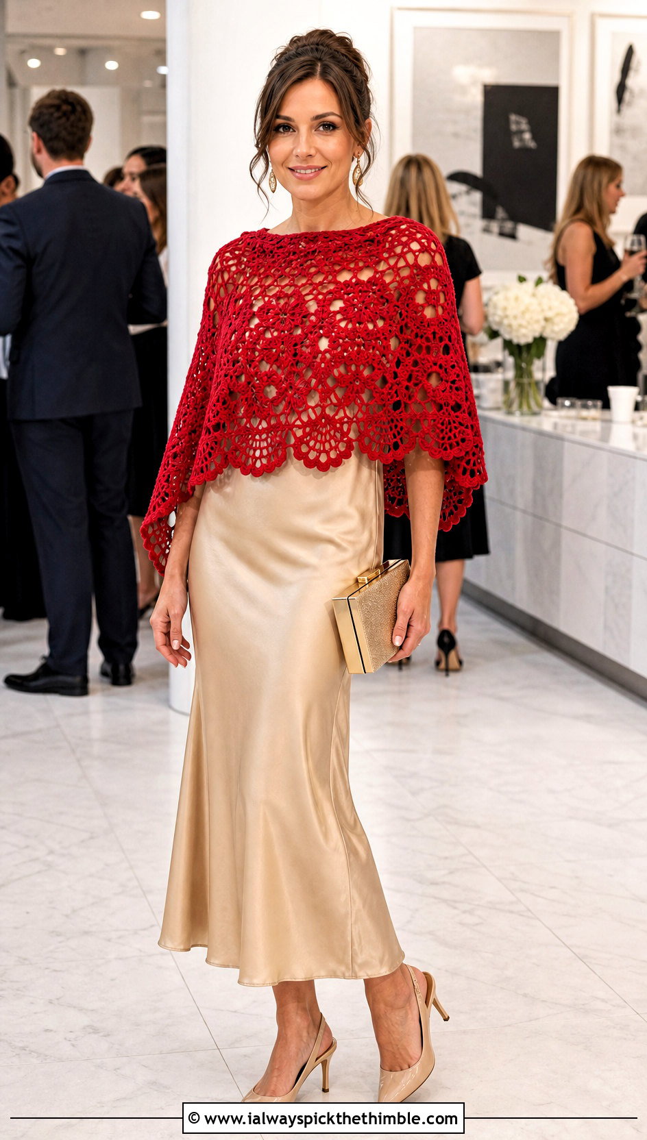 Crochet Capelet Poncho With Satin Slip Dress - 20 ladies crochet poncho outfit ideas
