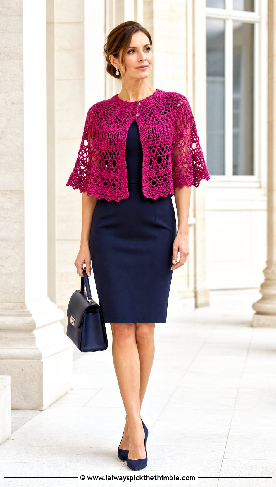 Crochet Capelet Poncho With Sheath Dress - 20 crochet lightweight poncho outfit ideas