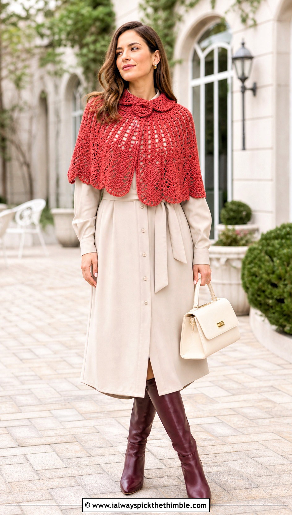 Crochet Capelet Poncho With Shirt Dress - 25 crochet ponchos outfit ideas