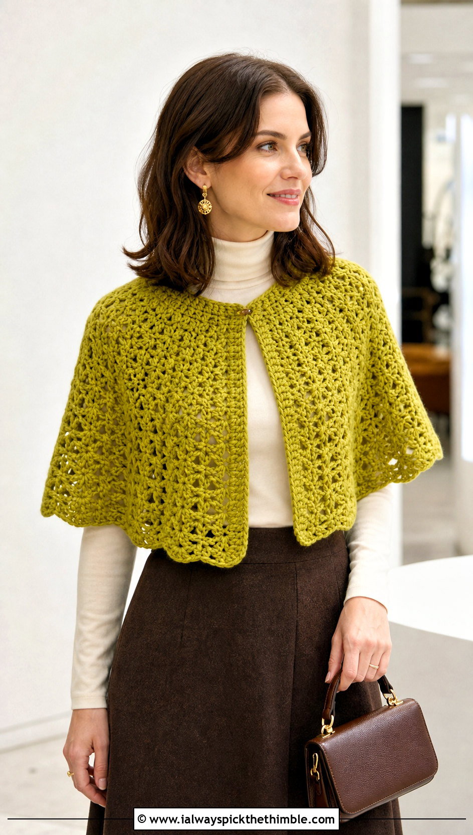 Crochet Capelet Shawl With A Line Skirt - 20 winter crochet shawl outfit ideas