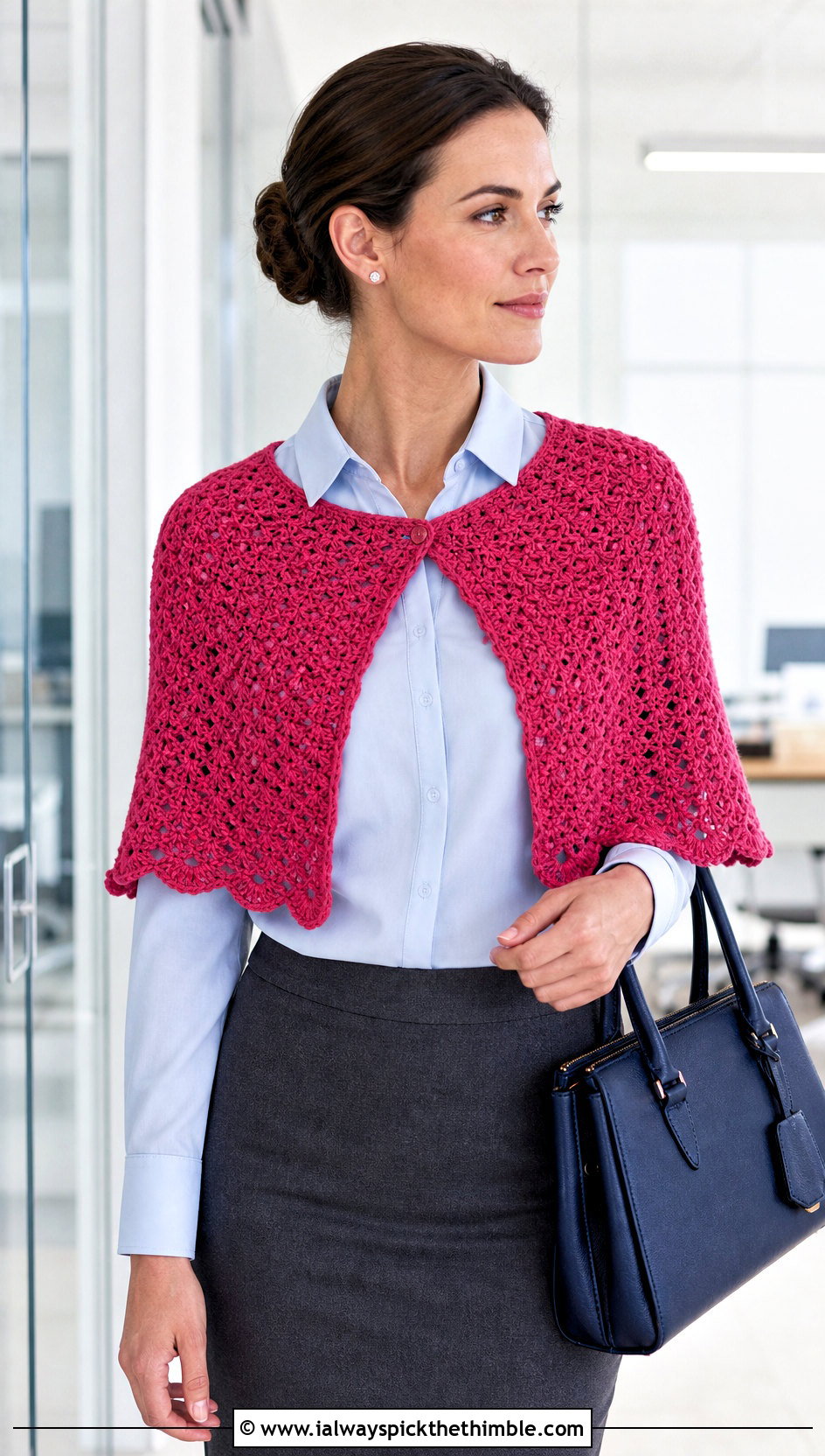 Crochet Capelet Shawl With Blouse And Pencil Skirt - 25 crochet shawl outfit ideas