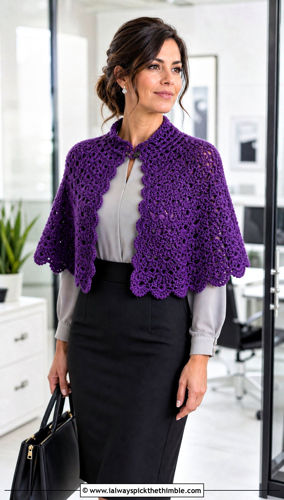 Crochet Capelet Shawl With Pencil Skirt - 20 simple crochet shawls and wraps outfit ideas