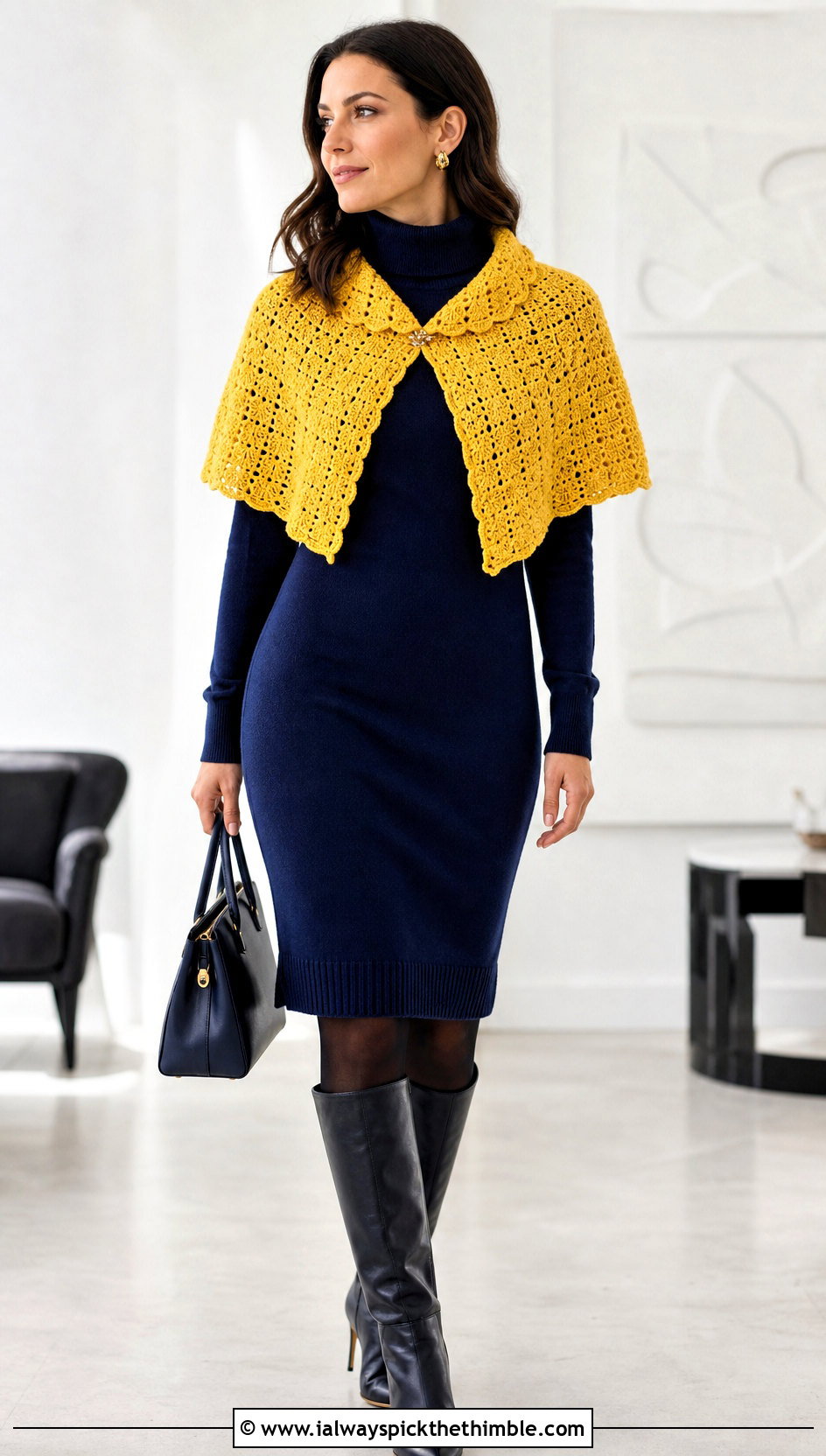 Crochet Capelet Shawl With Sweater Dress - 20 Crochet For Shawl outfit ideas