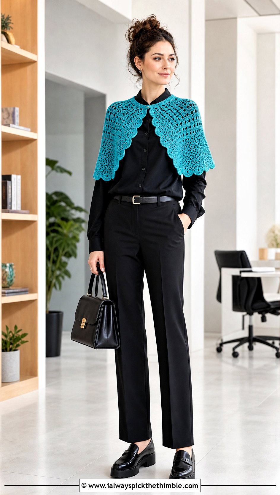 Crochet Capelet With Button Down Shirt - 25 Crochet Goth Clothes and outfit ideas