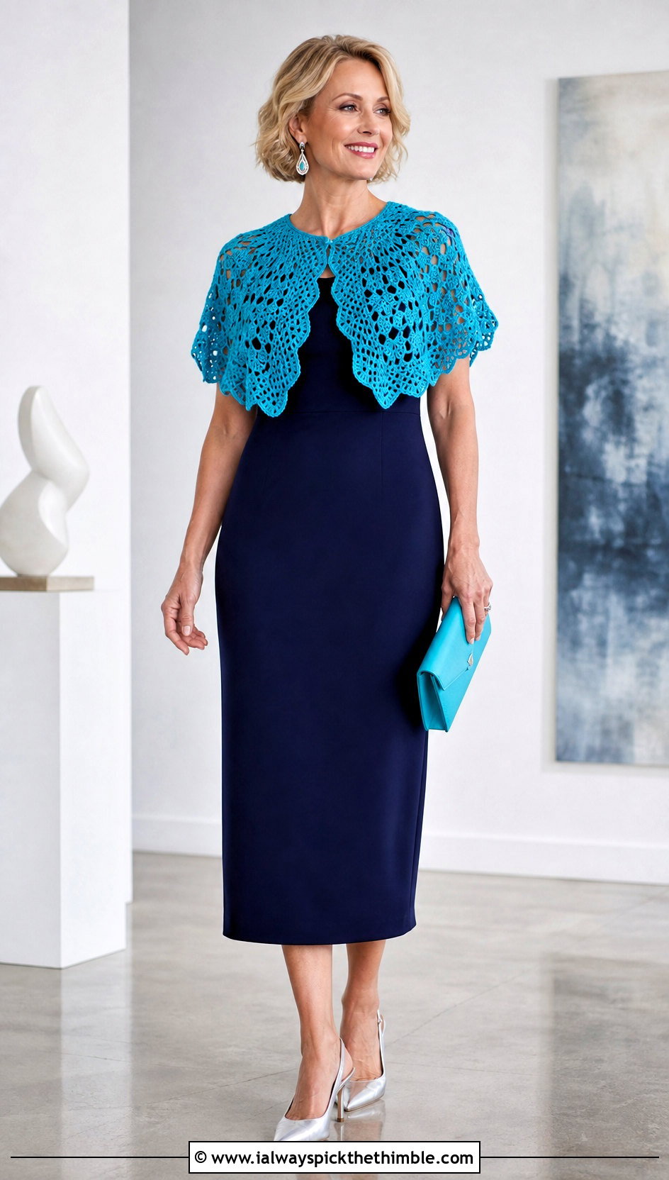 Crochet Capelet With Column Midi Dress - 20 birthday crochet outfit ideas