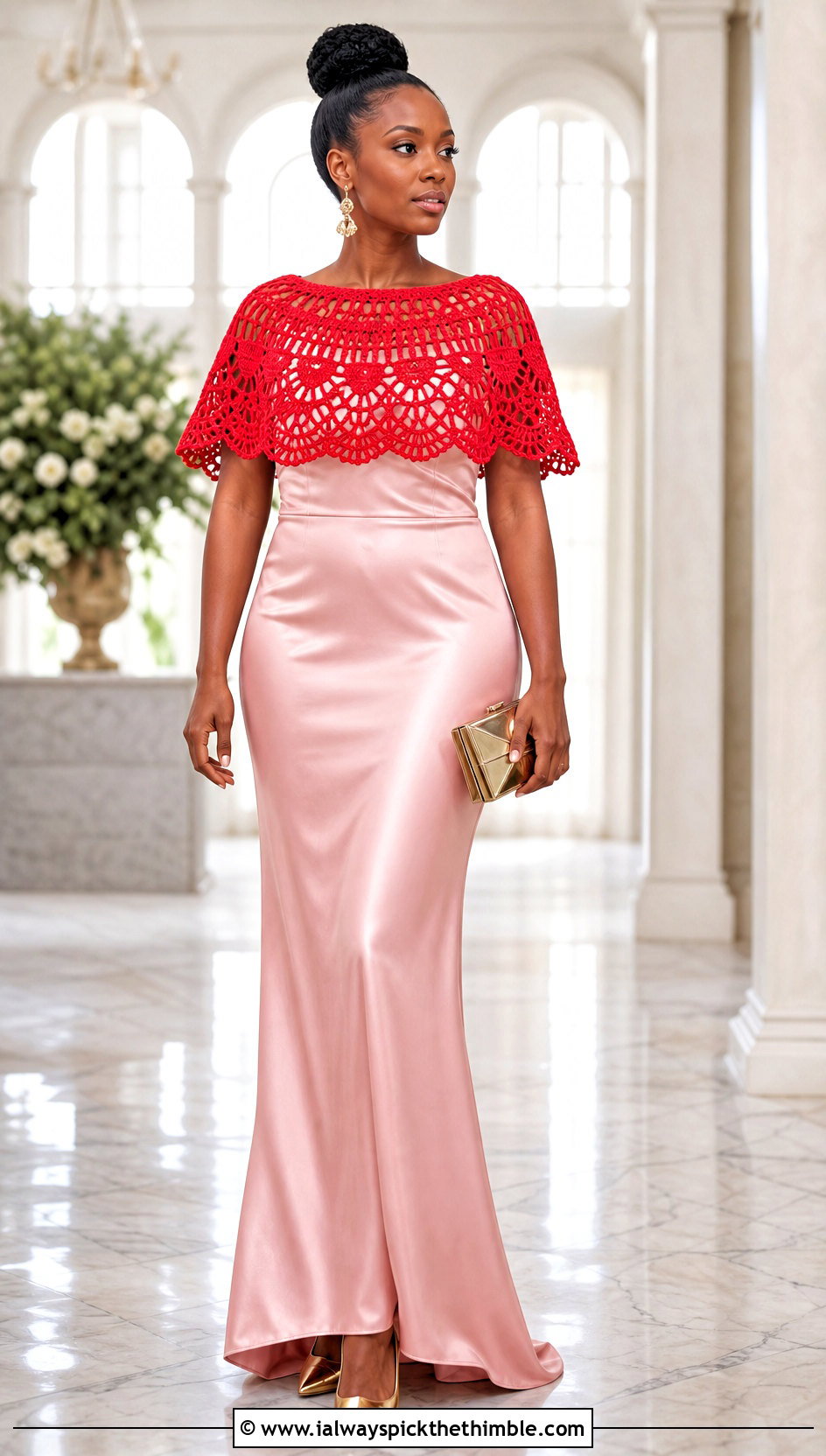 Crochet Capelet With Satin Column Dress - 25 crochet outfits black women outfit ideas