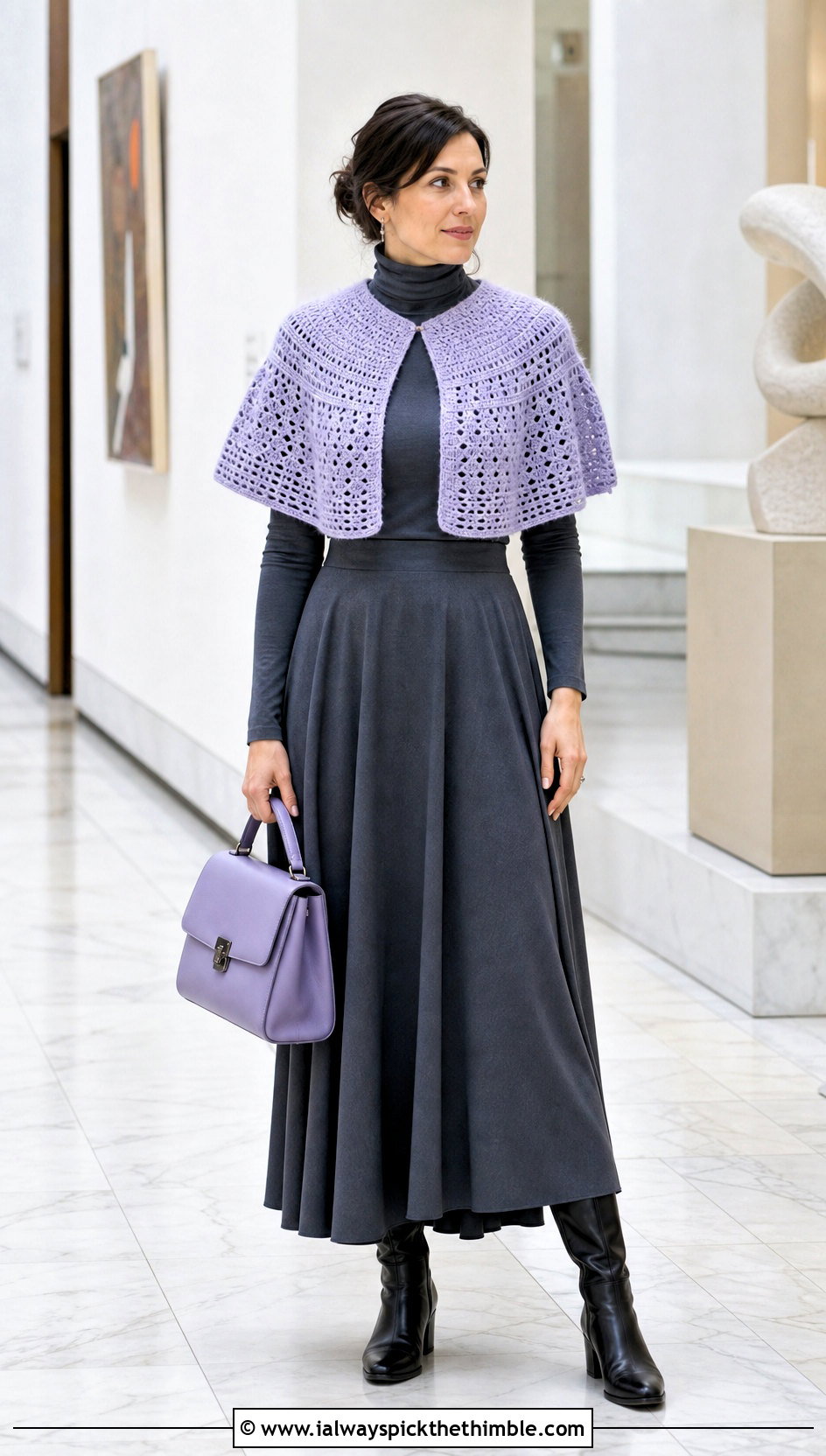 Crochet Capelet With Turtleneck And Maxi Skirt - 25 crochet clothing and outfit ideas