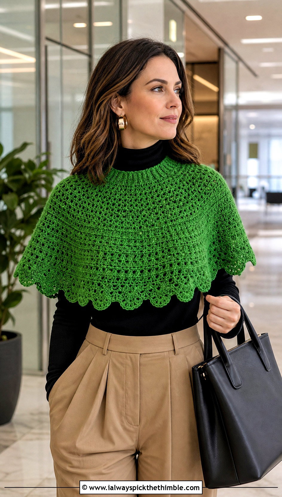 Crochet Capelet With Turtleneck And Trousers - 20 crochet shawl wrap outfit ideas