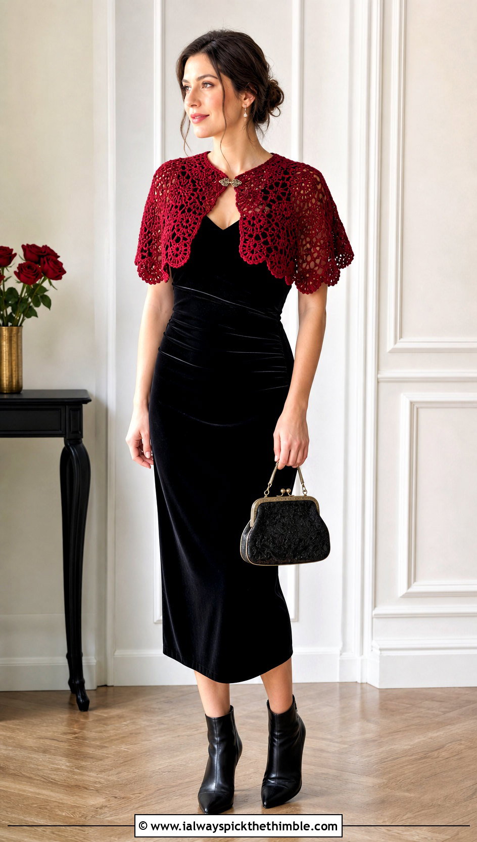 Crochet Capelet With Velvet Dress - 20 gothic crochet clothes and outfit ideas