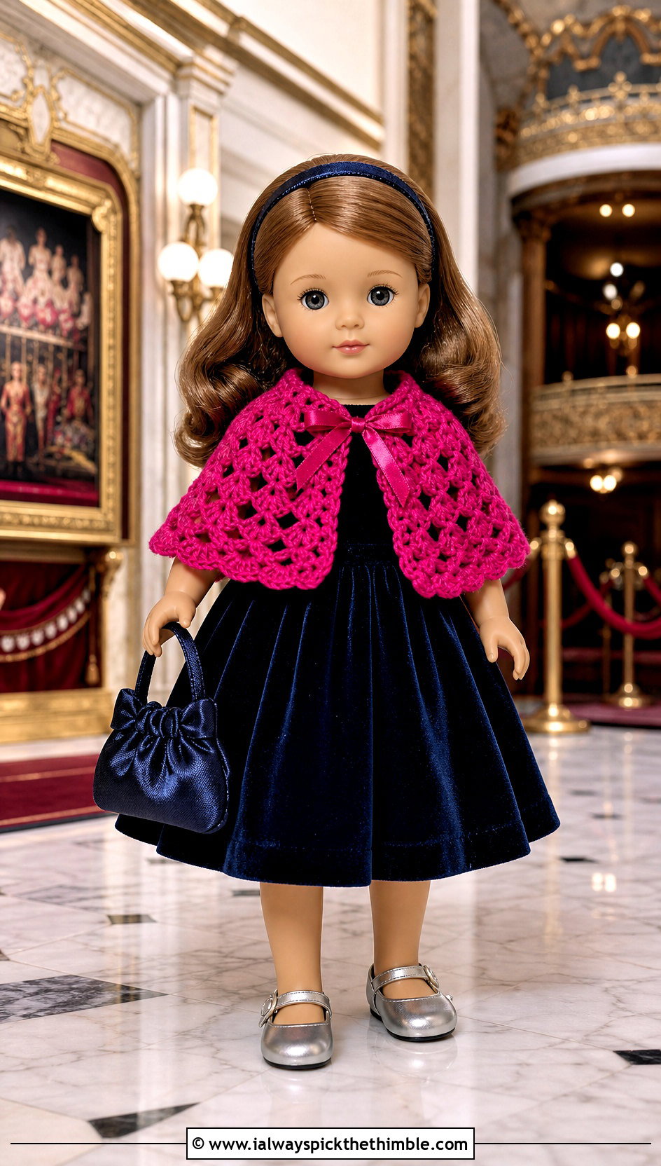 Crochet Capelet With Velvet Dress - 15 Crochet 5 Inch Doll Clothes and outfit ideas
