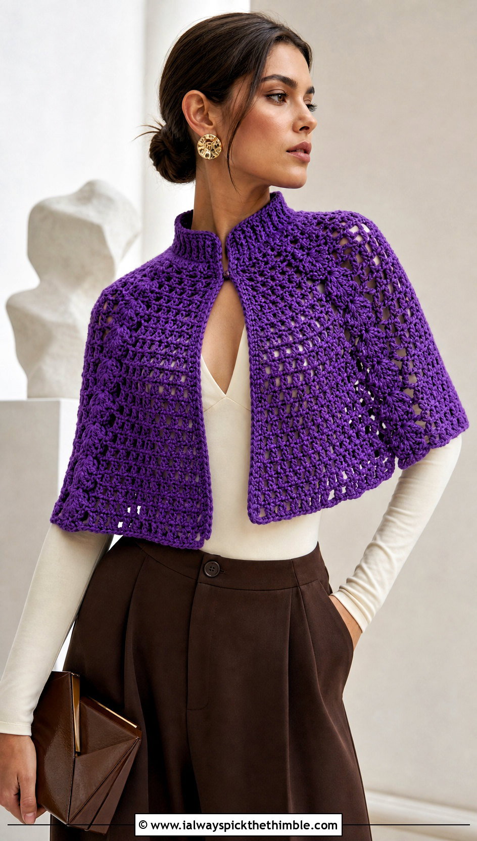 Crochet Capelet Wrap With Wide Leg Pants - 15 Crochet Wraps outfit ideas