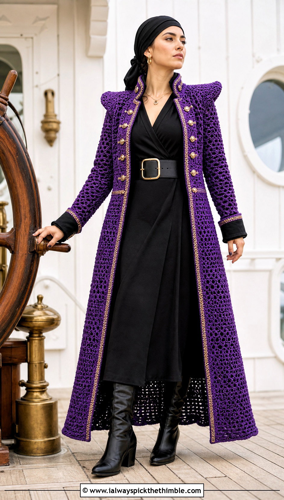 Crochet Captain Coat Pirate Costume With Black Dress - 20 crochet pirate costume outfit ideas