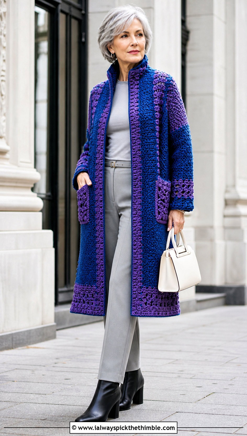 Crochet Cardigan Coat With Monochrome Basics - 25 simple crochet cardigan outfit ideas