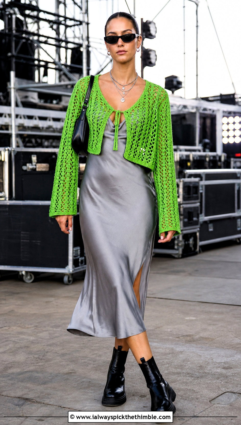 Crochet Cardigan Festival Outfit With Satin Slip Dress - 20 Crochet Festival Outfit ideas