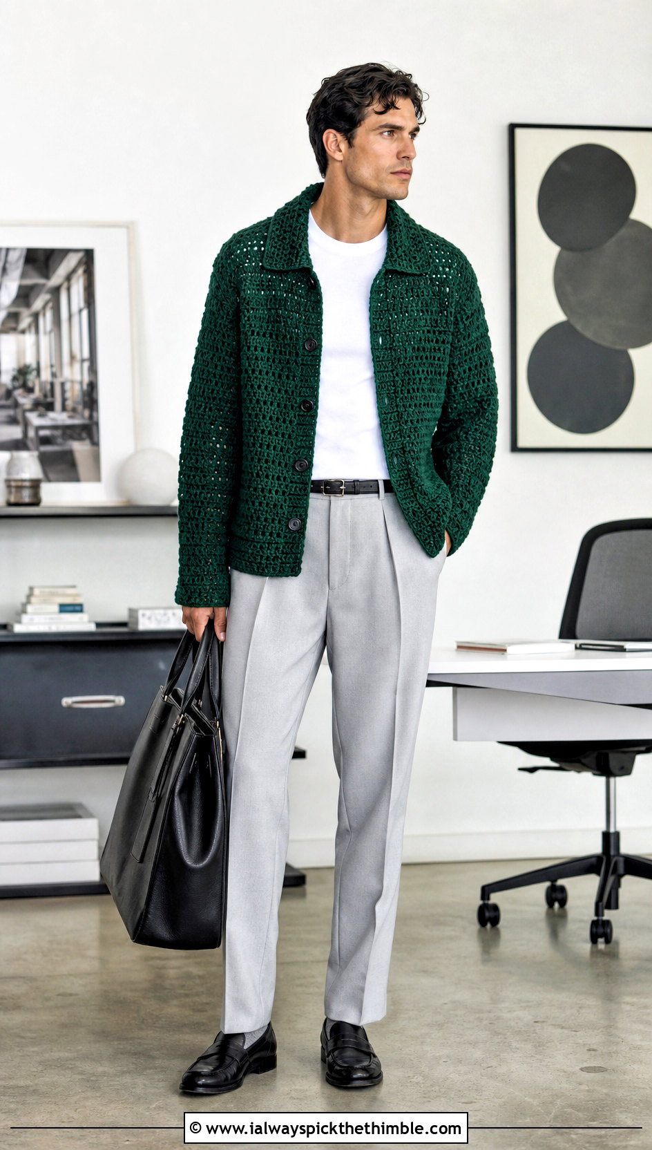 Crochet Cardigan Jacket With Pleated Trousers - 25 crochet jacket for men outfit ideas