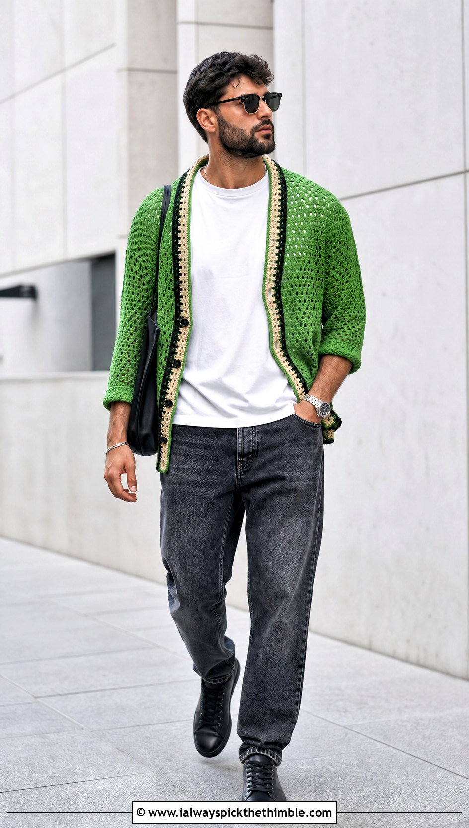 Crochet Cardigan Mens Sweater With White T Shirt - 25 mens crochet sweater outfit ideas