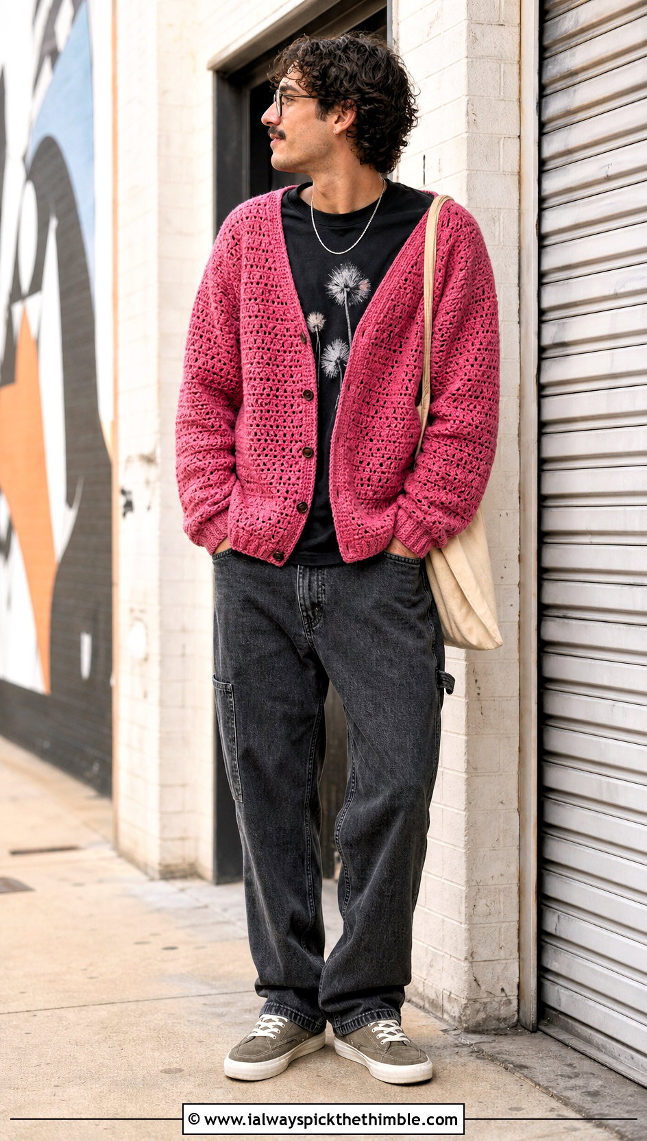 Crochet Cardigan Sweater With Graphic T Shirt - 25 crochet mens sweater outfit ideas