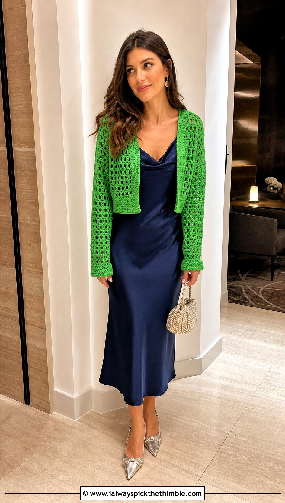 Crochet Cardigan With Satin Slip Dress - 20 birthday crochet outfit ideas