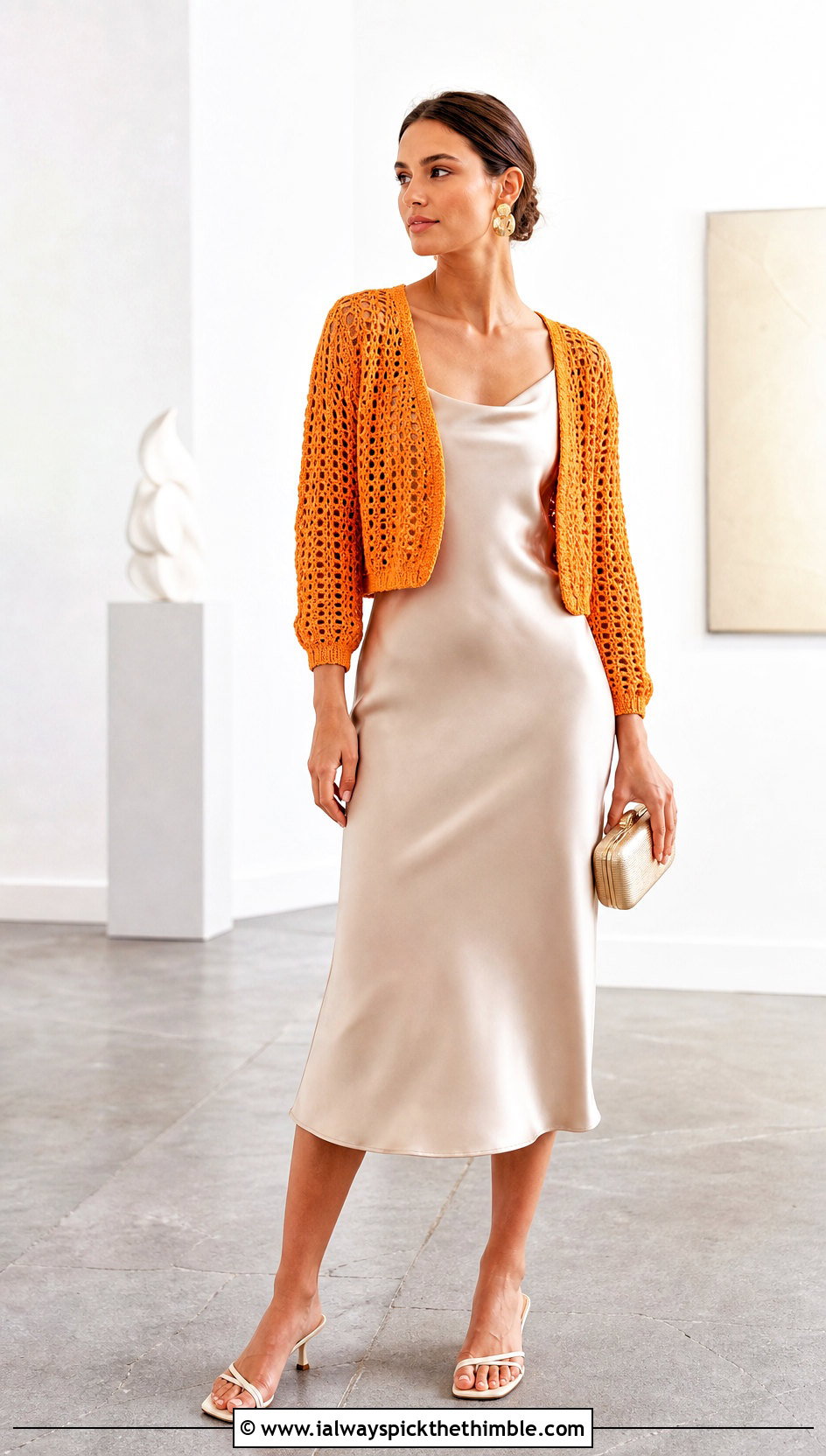 Crochet Cardigan With Satin Slip Dress - 15 summer crochet outfits ideas